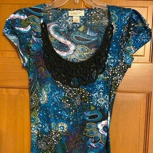 Blue/black paisley design top
